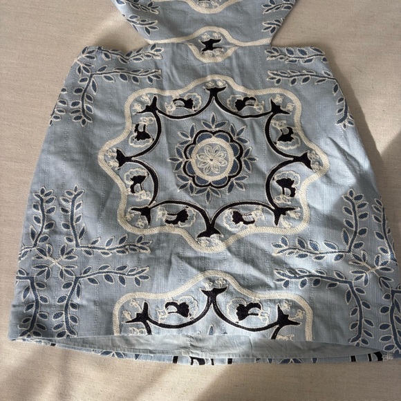 Mango Embroidered Halter Linen Blend Cutout Mini Dress Blue 6 - Picture 5 of 11